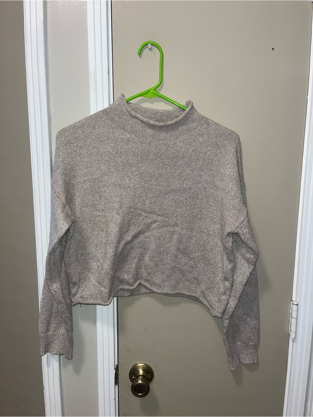 Cropped Mock Neck Sweater in Taupe